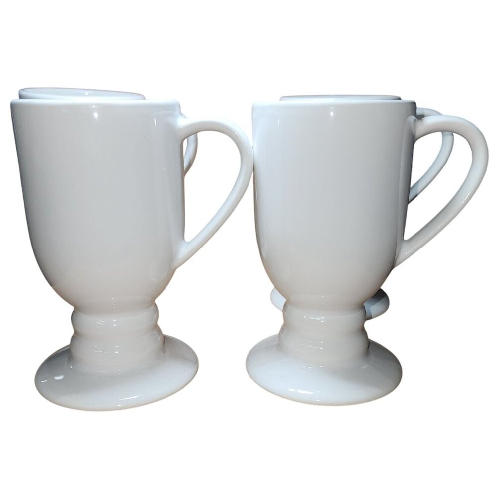 Vintage Winsome Pedestal Coffee Cup Mug Set of 4 White Taiwan Made HTF 10oz MCM
